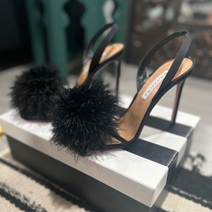 Aquazzura Boudoir Feather-trim Sandals